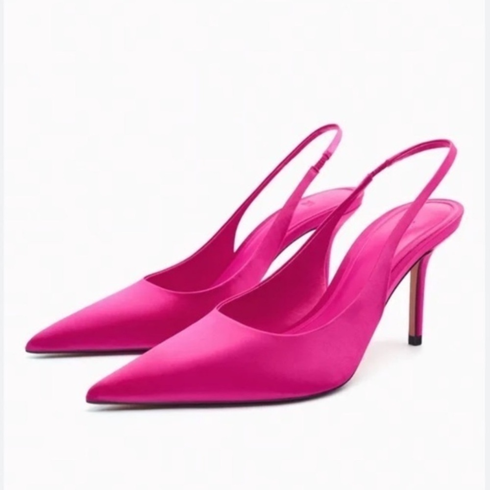 Zara Hot Pink Slingback Pointed-Toe Heels
